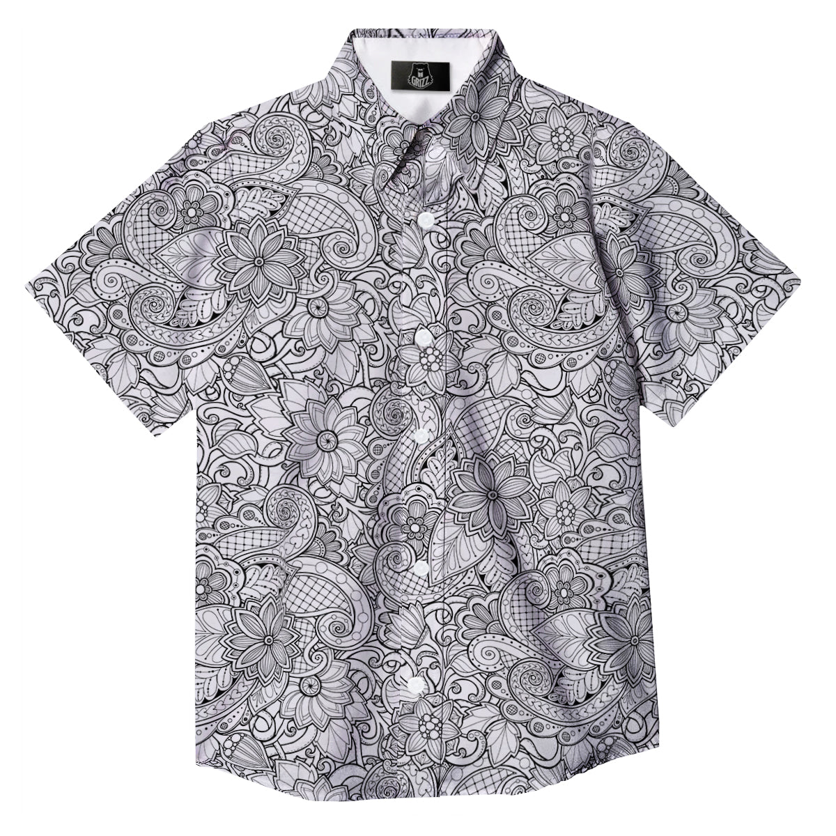 Flower Zentangle Print Pattern Button Up Shirt-grizzshop