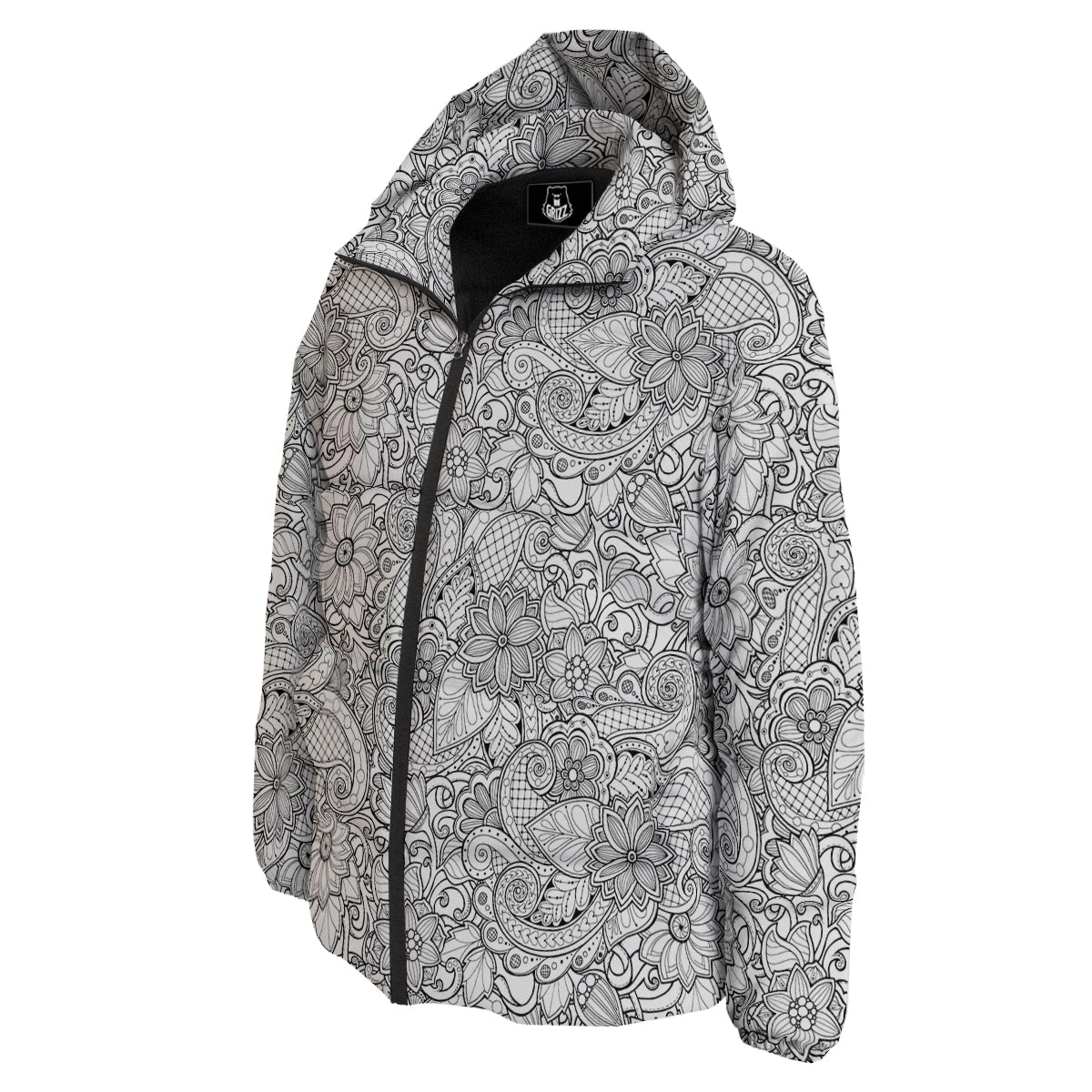 Flower Zentangle Print Pattern Down Jacket-grizzshop