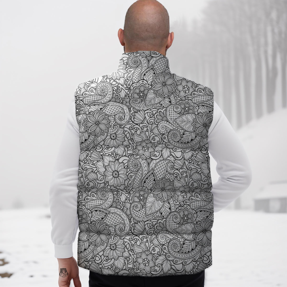 Flower Zentangle Print Pattern Down Vest-grizzshop