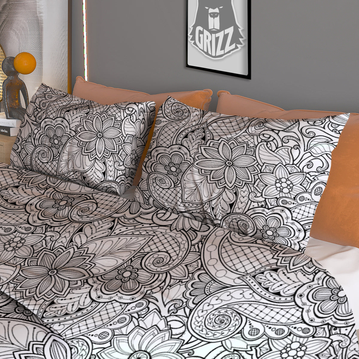 Flower Zentangle Print Pattern Duvet Cover Bedding Set-grizzshop
