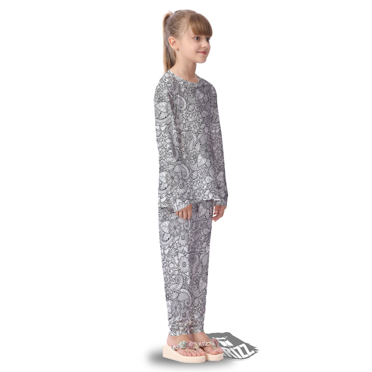 Flower Zentangle Print Pattern Kid's Pajamas-grizzshop