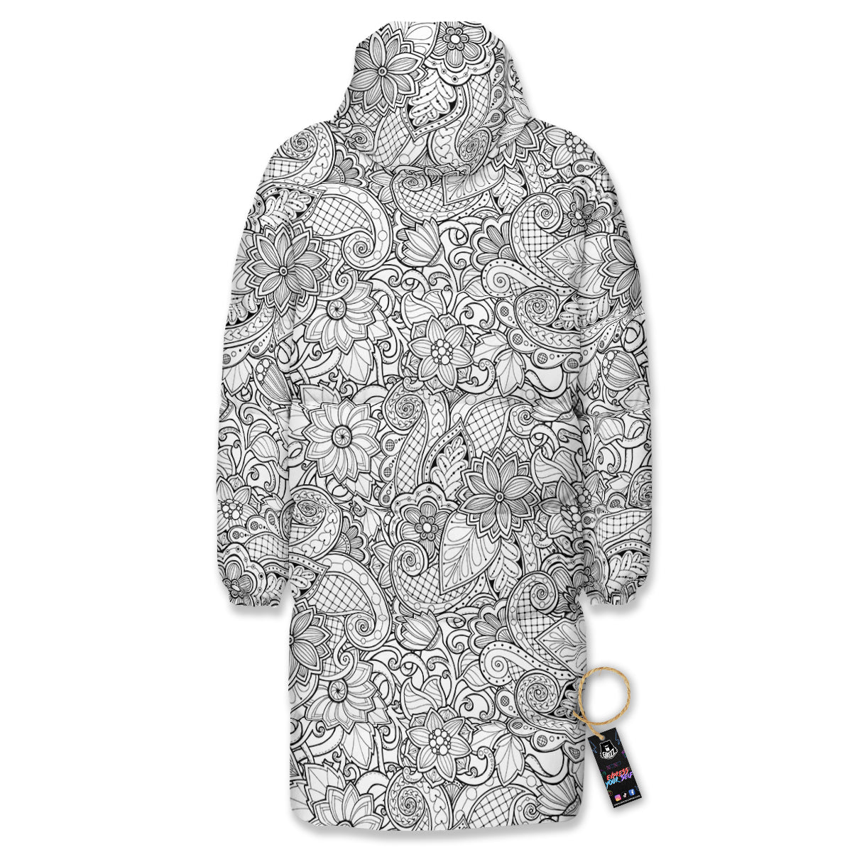 Flower Zentangle Print Pattern Long Down Jacket-grizzshop
