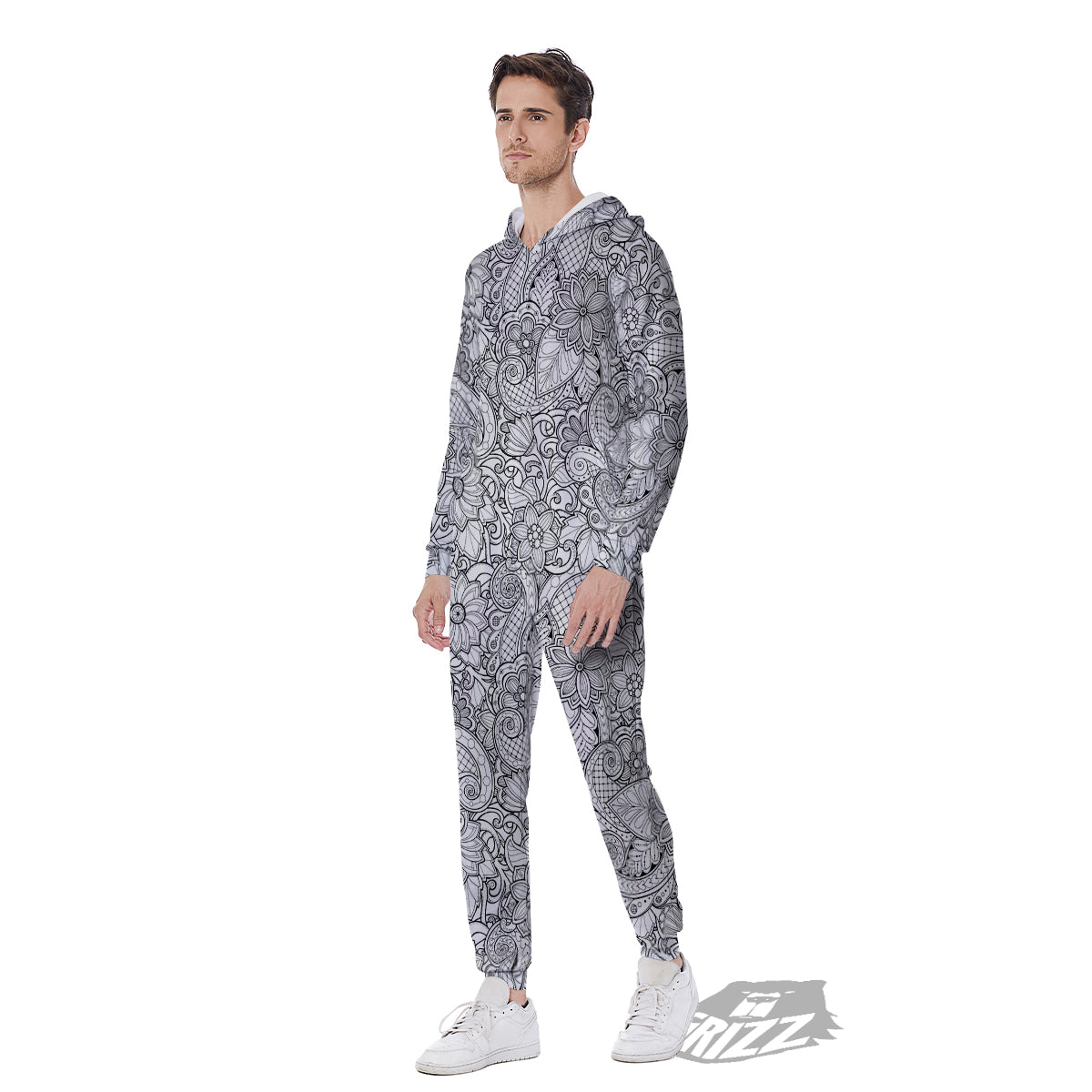 Flower Zentangle Print Pattern Men's Jumpsuit-grizzshop