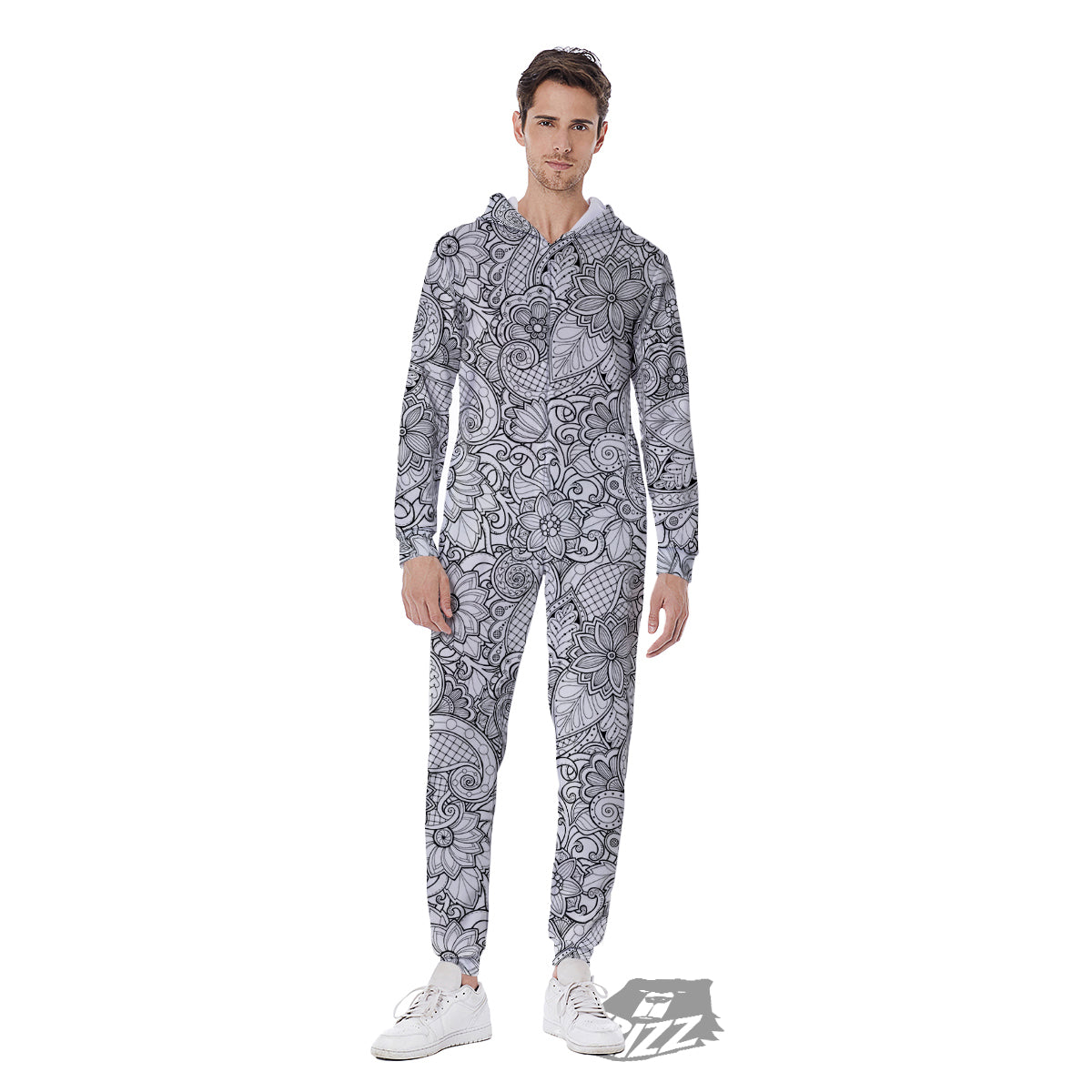 Flower Zentangle Print Pattern Men's Jumpsuit-grizzshop