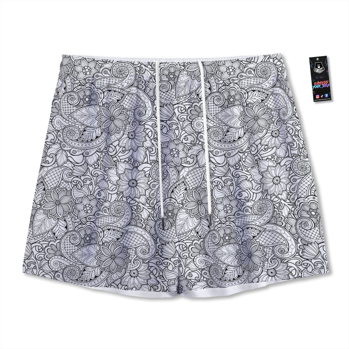 Flower Zentangle Print Pattern Mesh Shorts-grizzshop