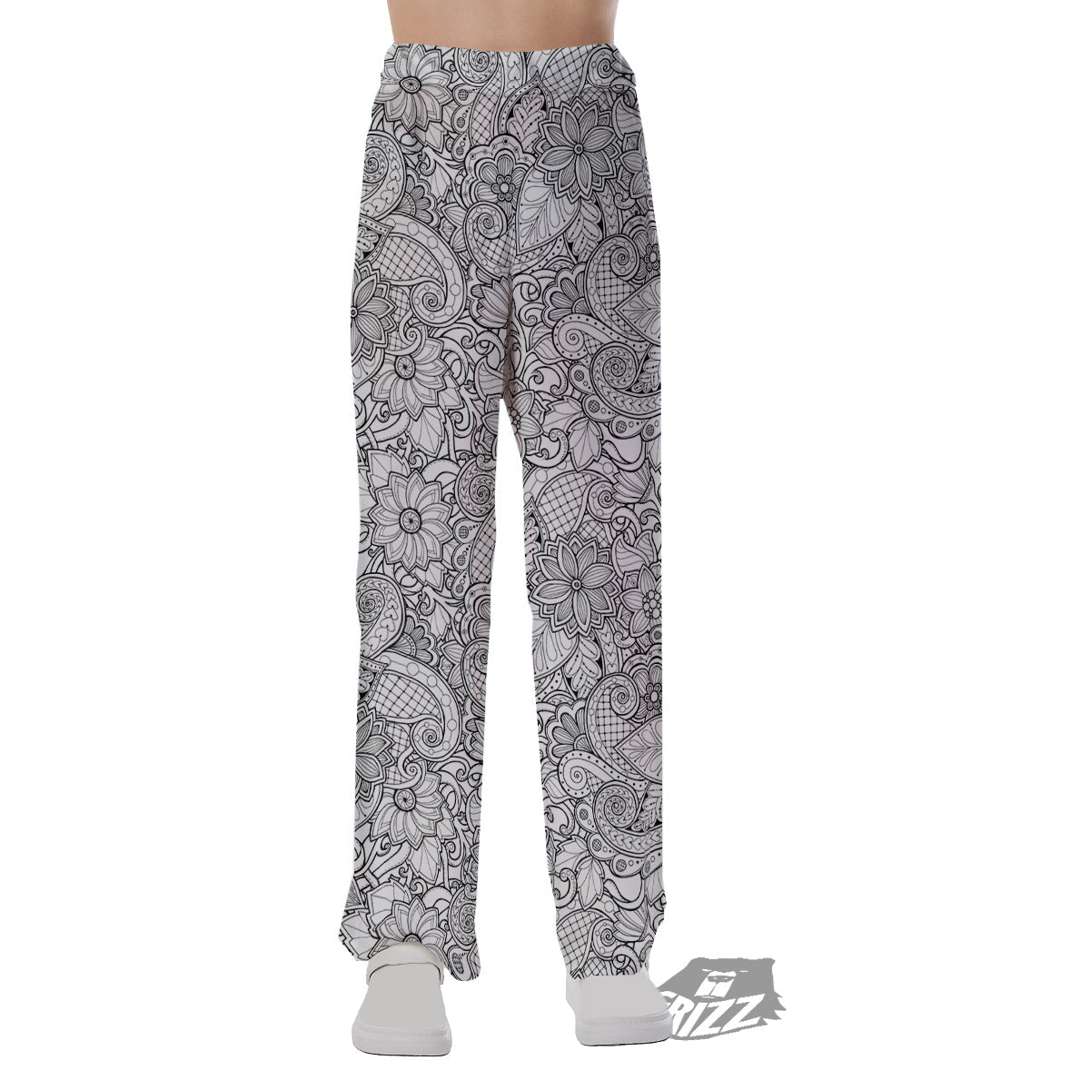 Flower Zentangle Print Pattern Pajama Pants-grizzshop