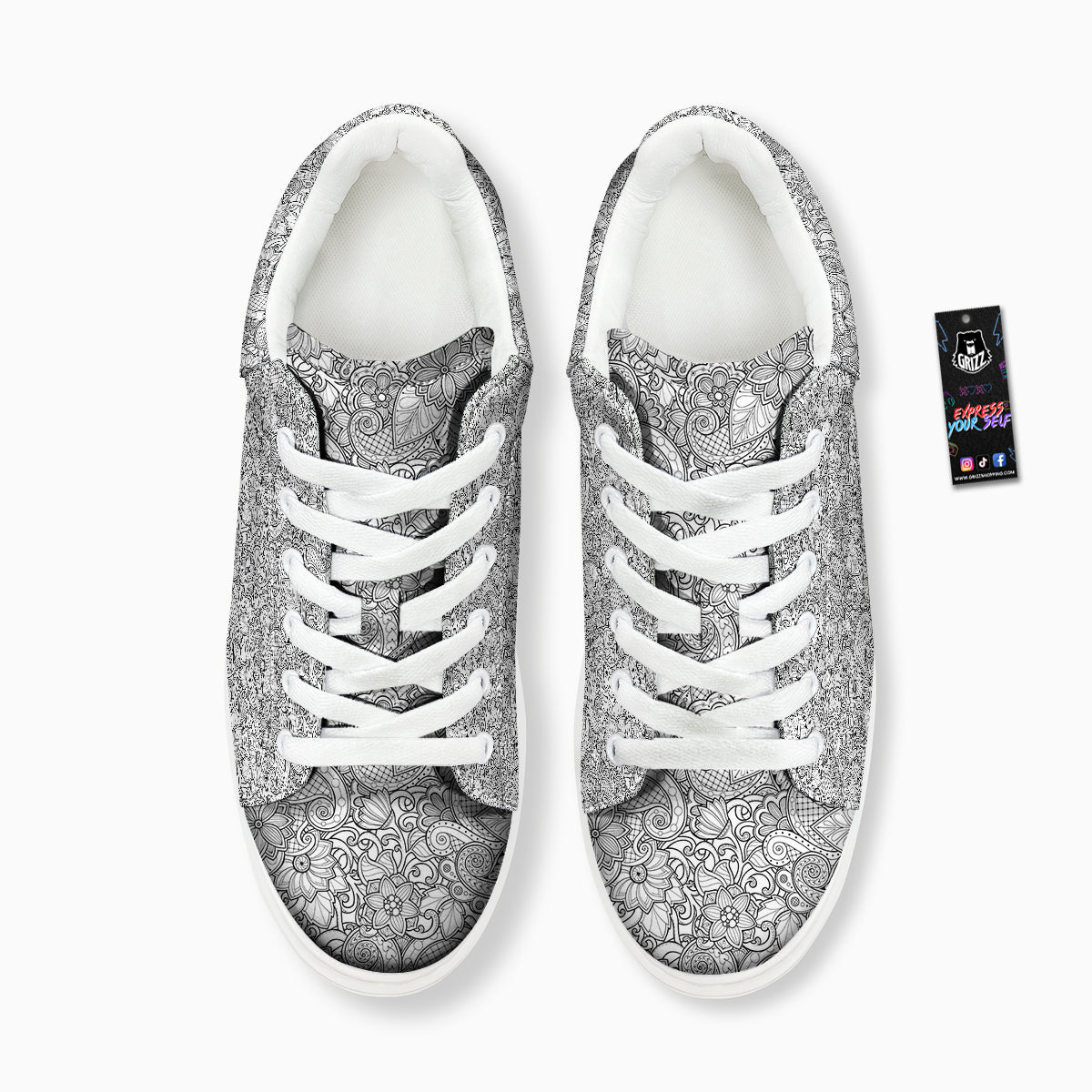Flower Zentangle Print Pattern Platform Shoes-grizzshop