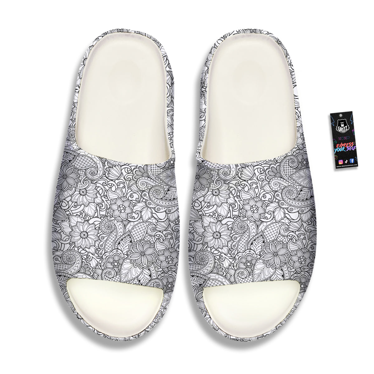 Flower Zentangle Print Pattern Sandals-grizzshop