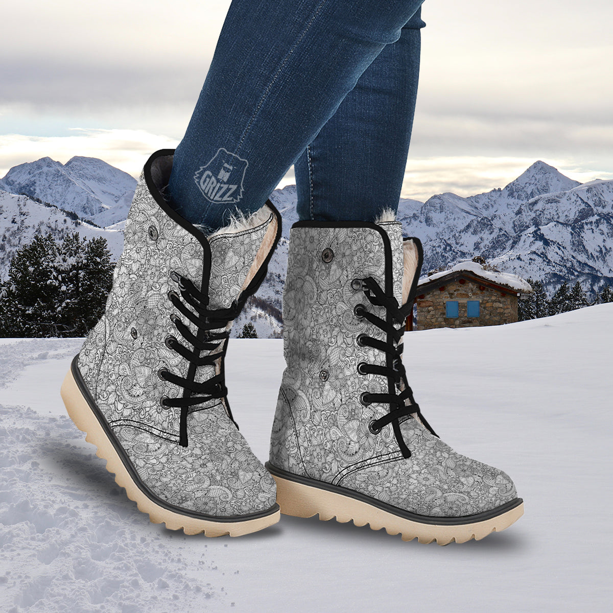 Flower Zentangle Print Pattern Snow Boots-grizzshop