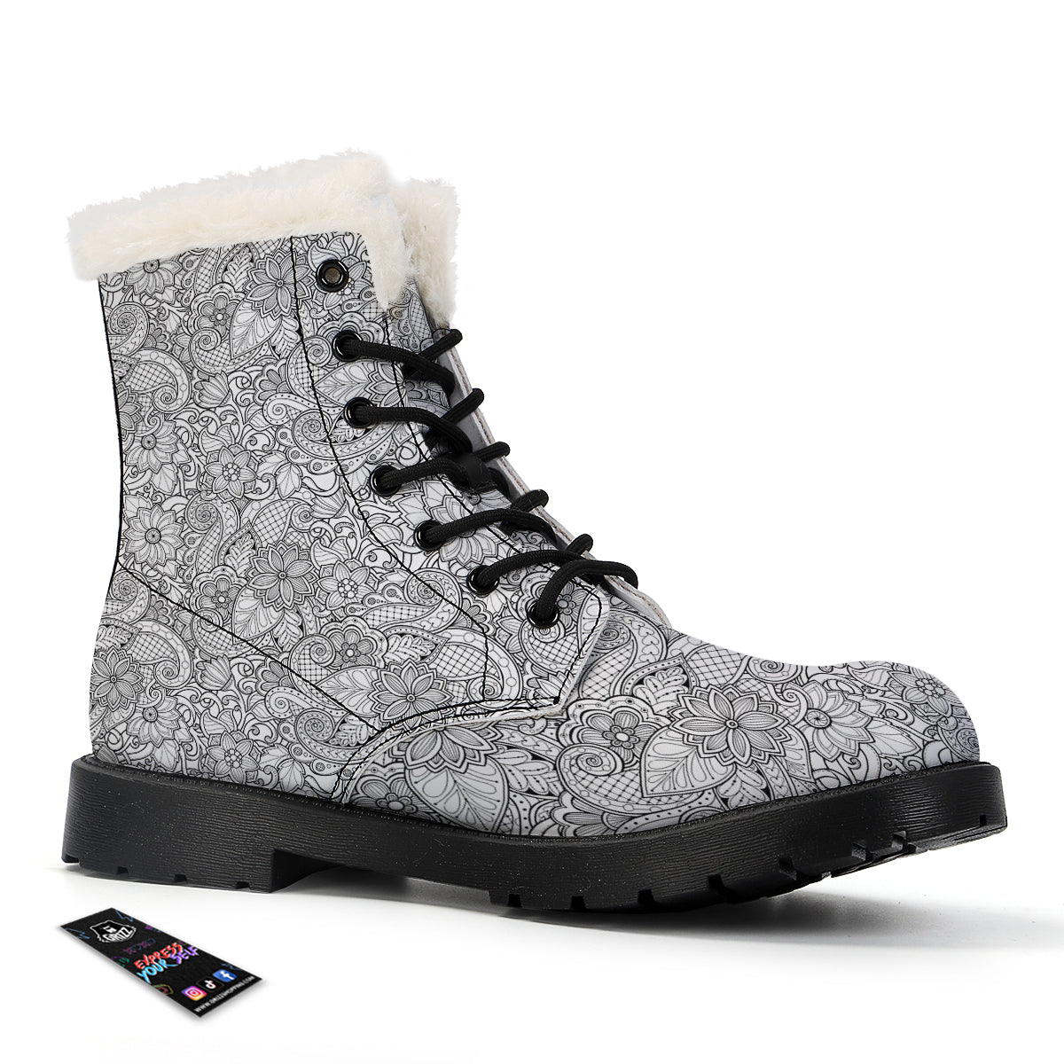 Flower Zentangle Print Pattern Winter Boots-grizzshop