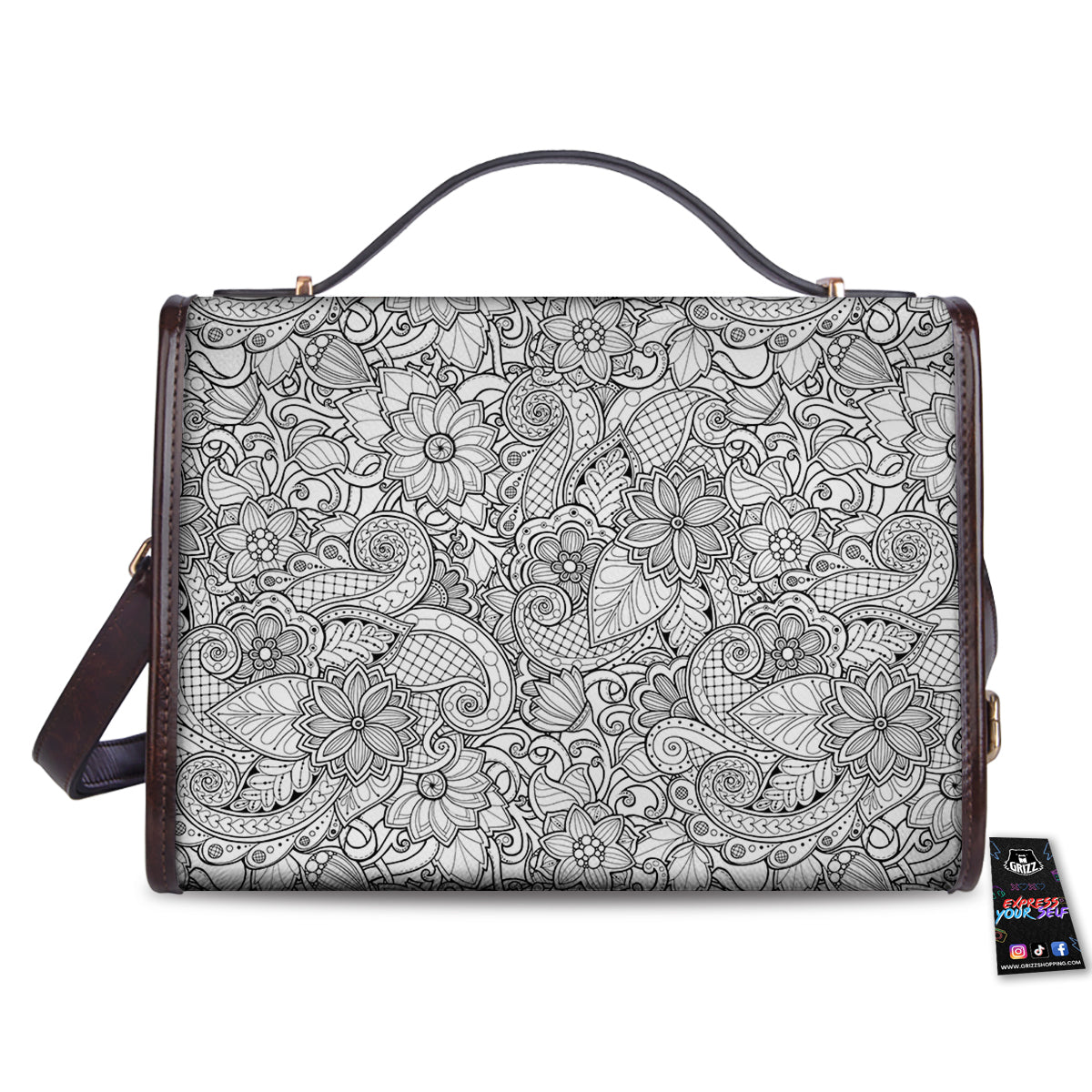 Flower Zentangle Print Pattern Women's Satchel Bag-grizzshop