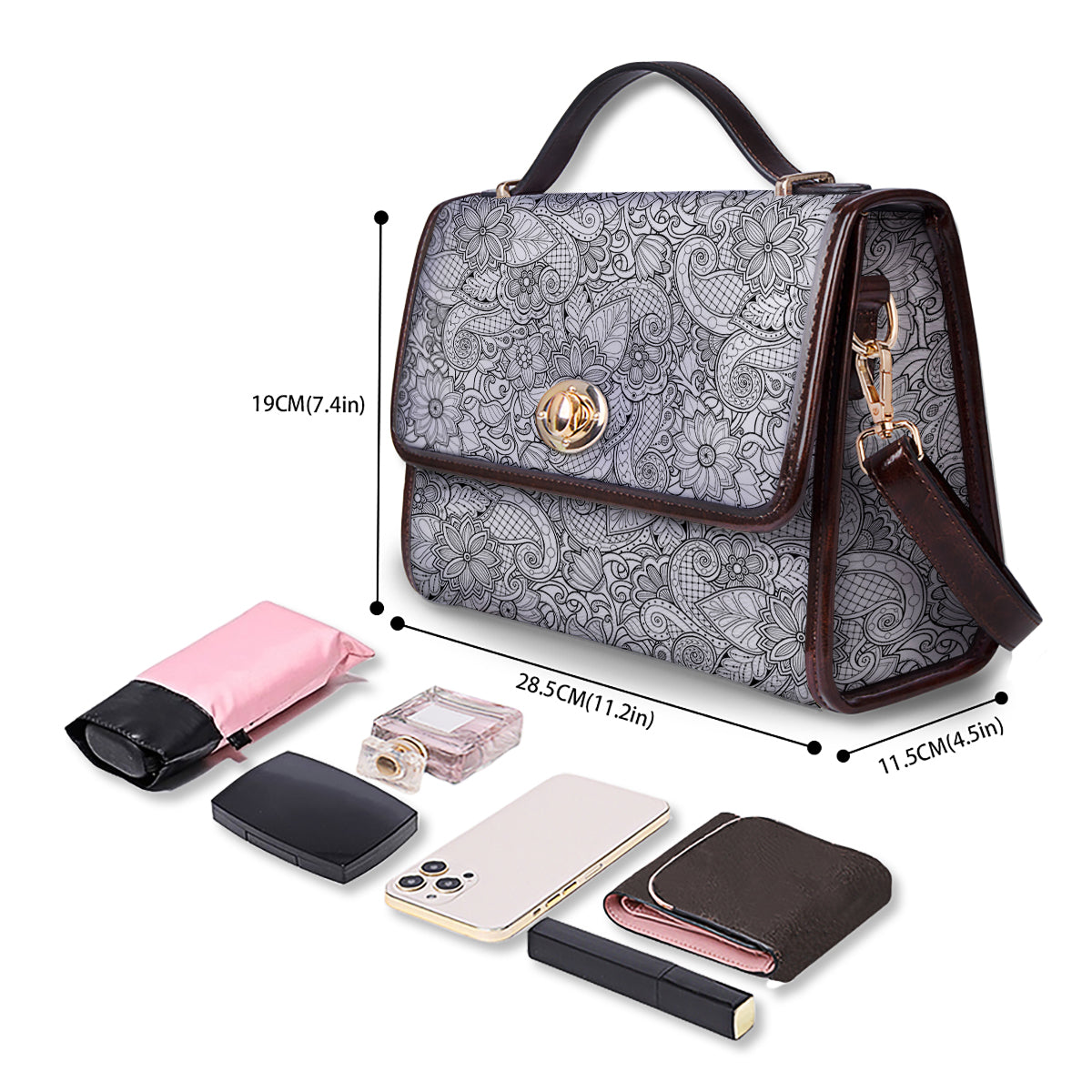 Flower Zentangle Print Pattern Women's Satchel Bag-grizzshop