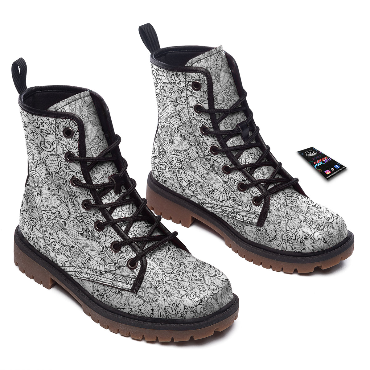 Flower Zentangle Print Pattern Work Boots-grizzshop