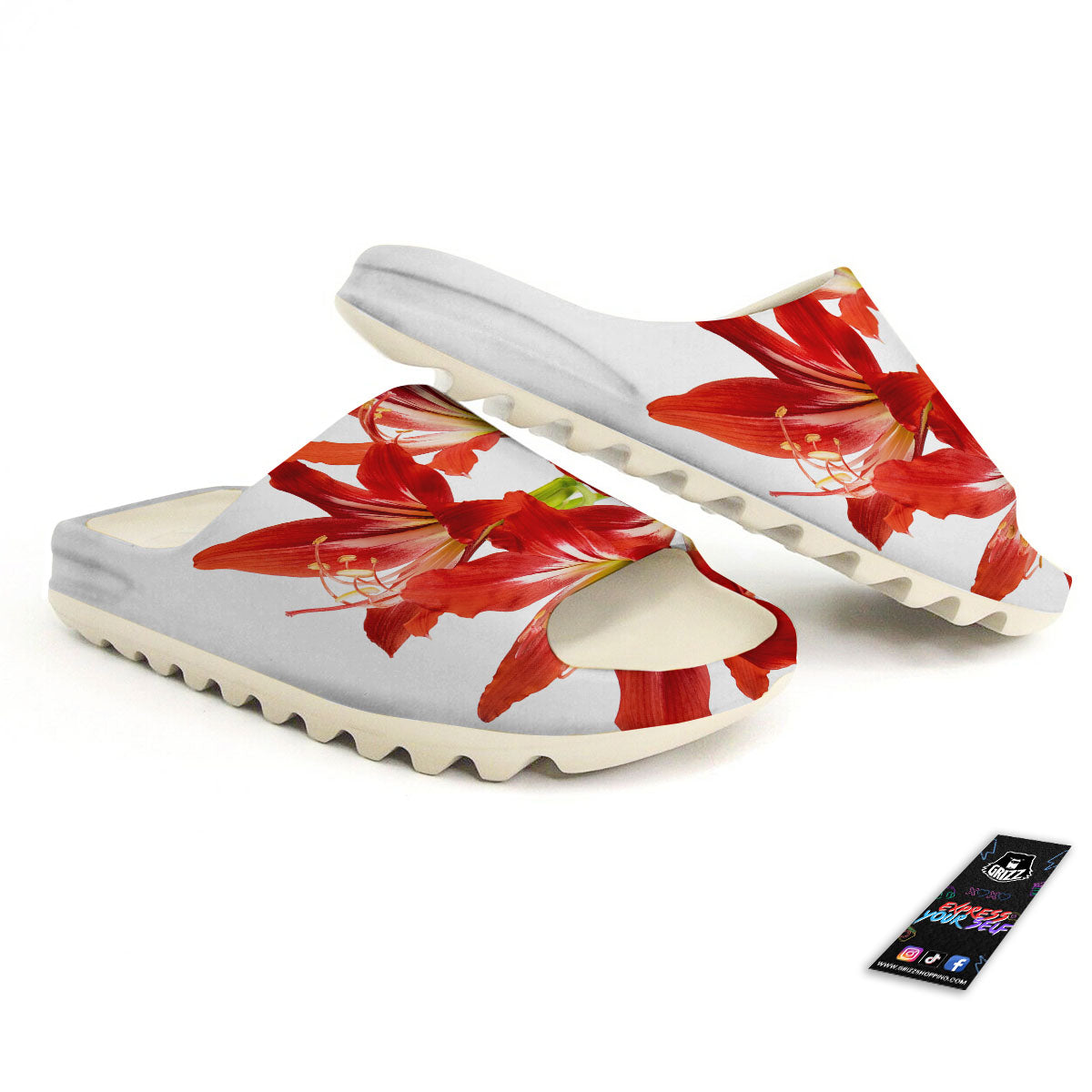 Flower Amaryllis Print Sandals-grizzshop