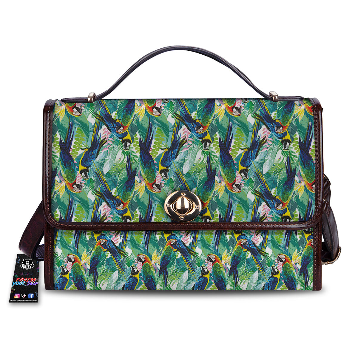 Flower And Parrot Print Pattern Women's Satchel Bag