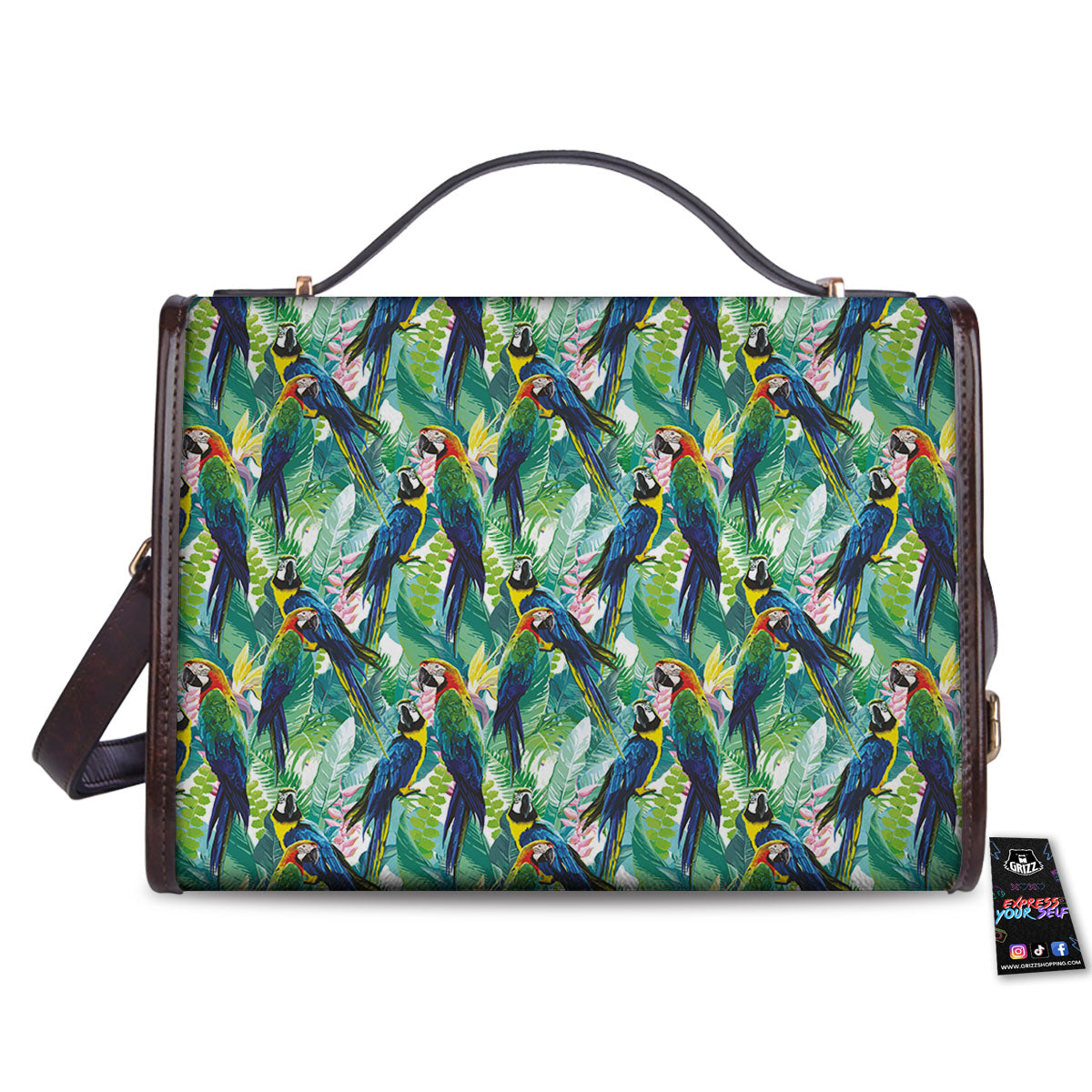 Flower And Parrot Print Pattern Women's Satchel Bag