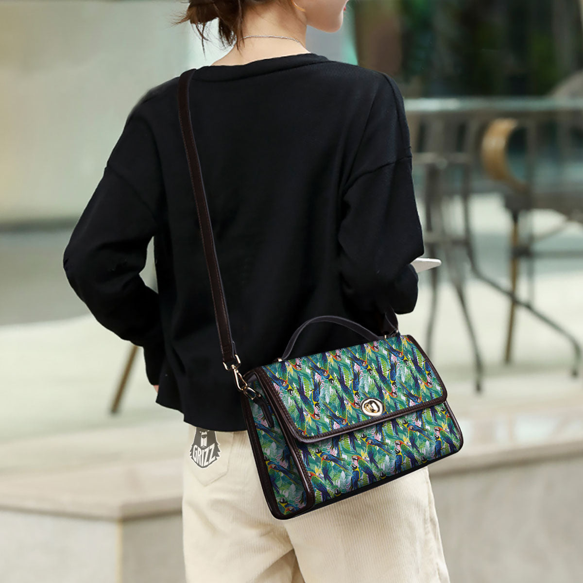 Flower And Parrot Print Pattern Women's Satchel Bag