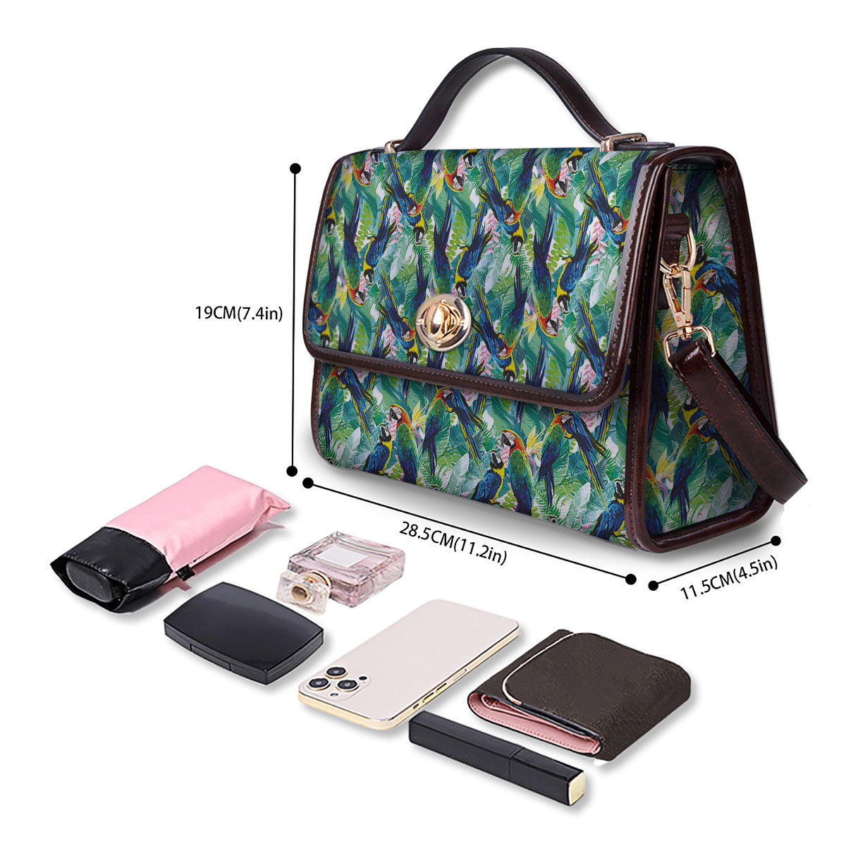 Flower And Parrot Print Pattern Women's Satchel Bag