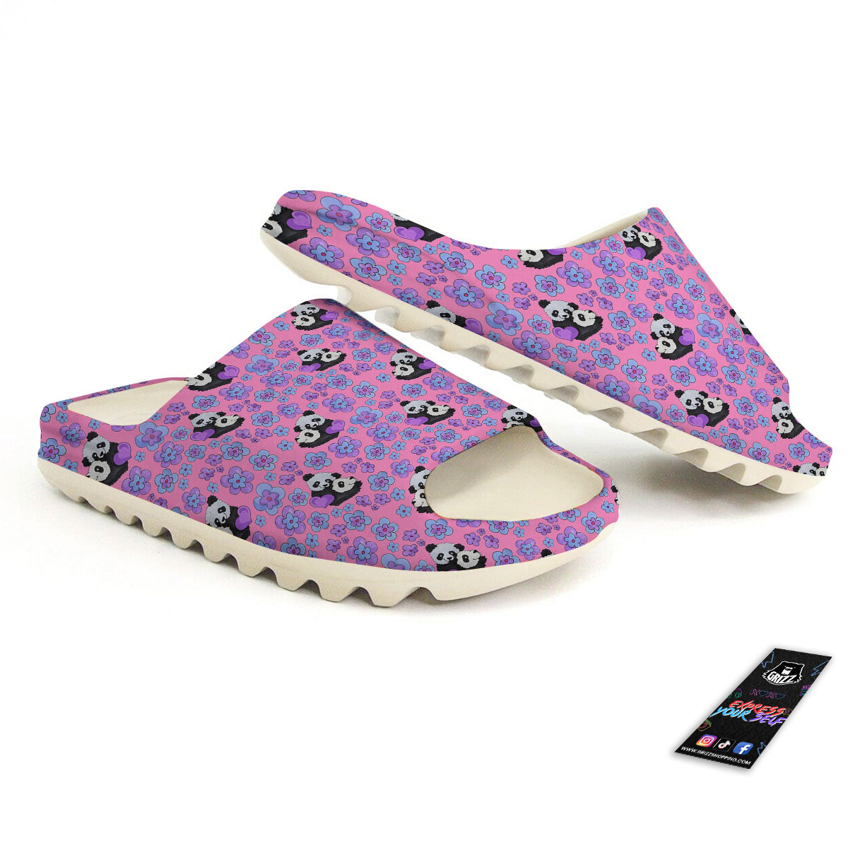 Flower And Purple Panda Print Pattern Sandals-grizzshop