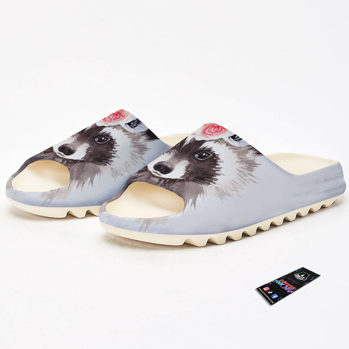 Flower And Raccoon Print Sandals-grizzshop