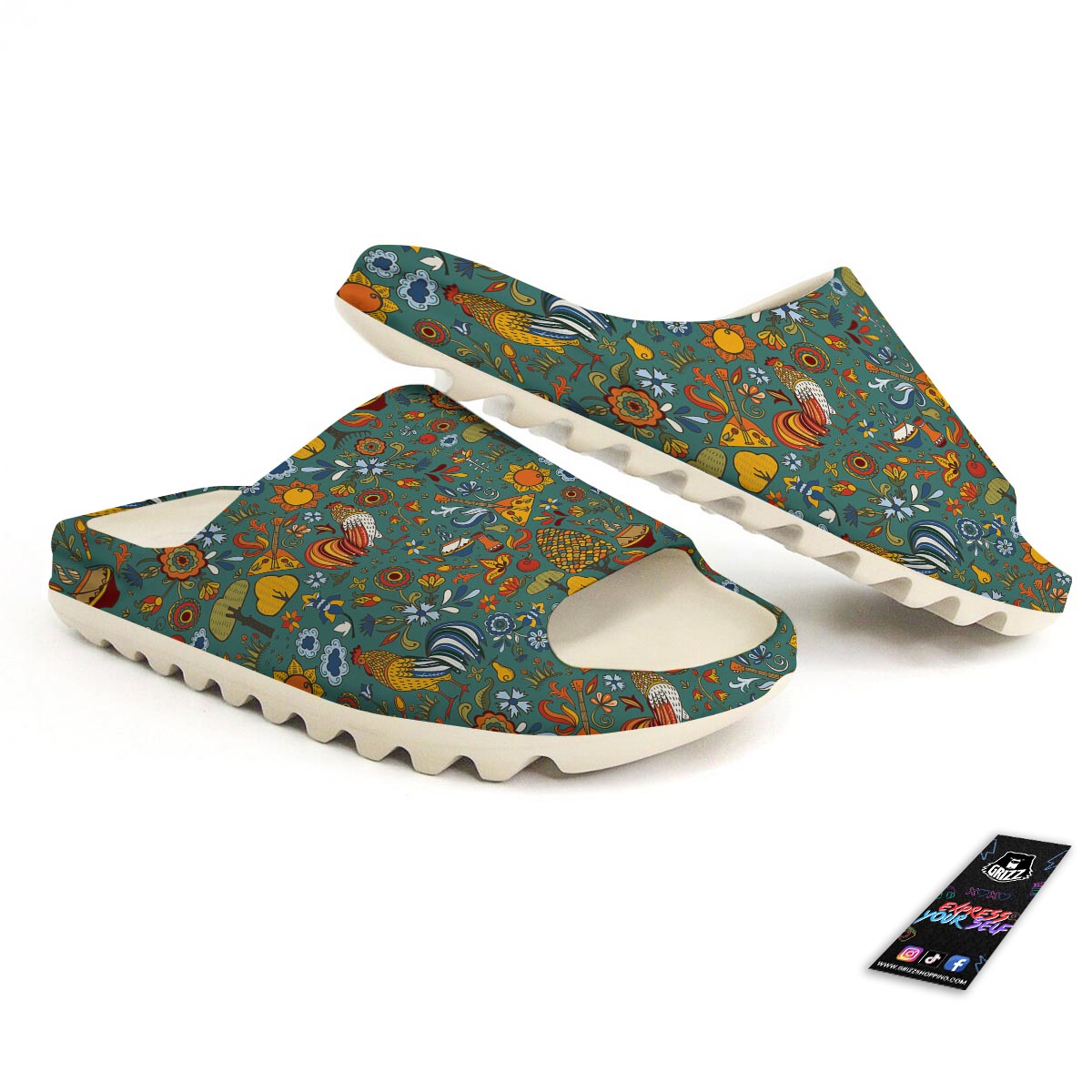 Flower And Rooster Print Pattern Sandals-grizzshop