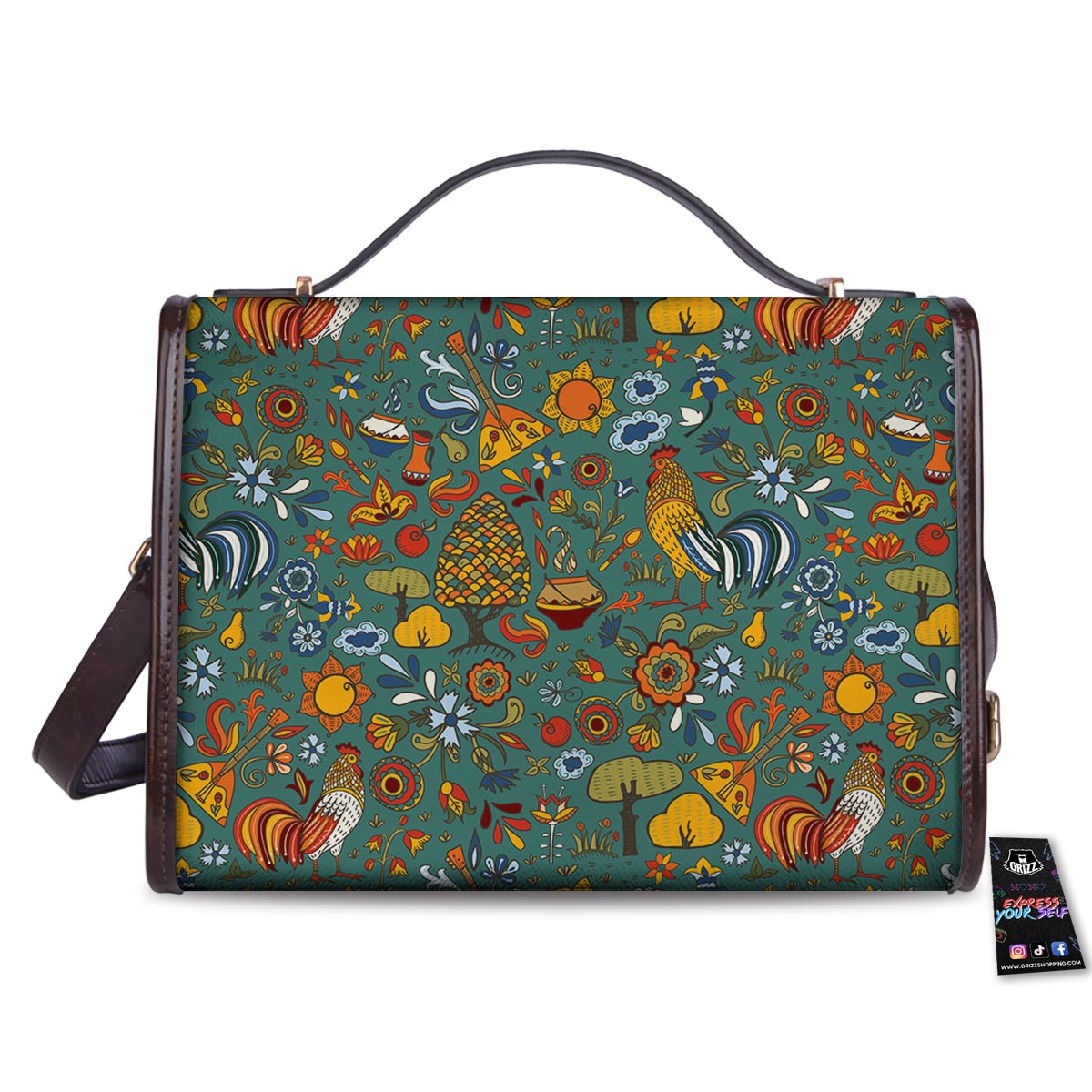 Flower And Rooster Print Pattern Women's Satchel Bag