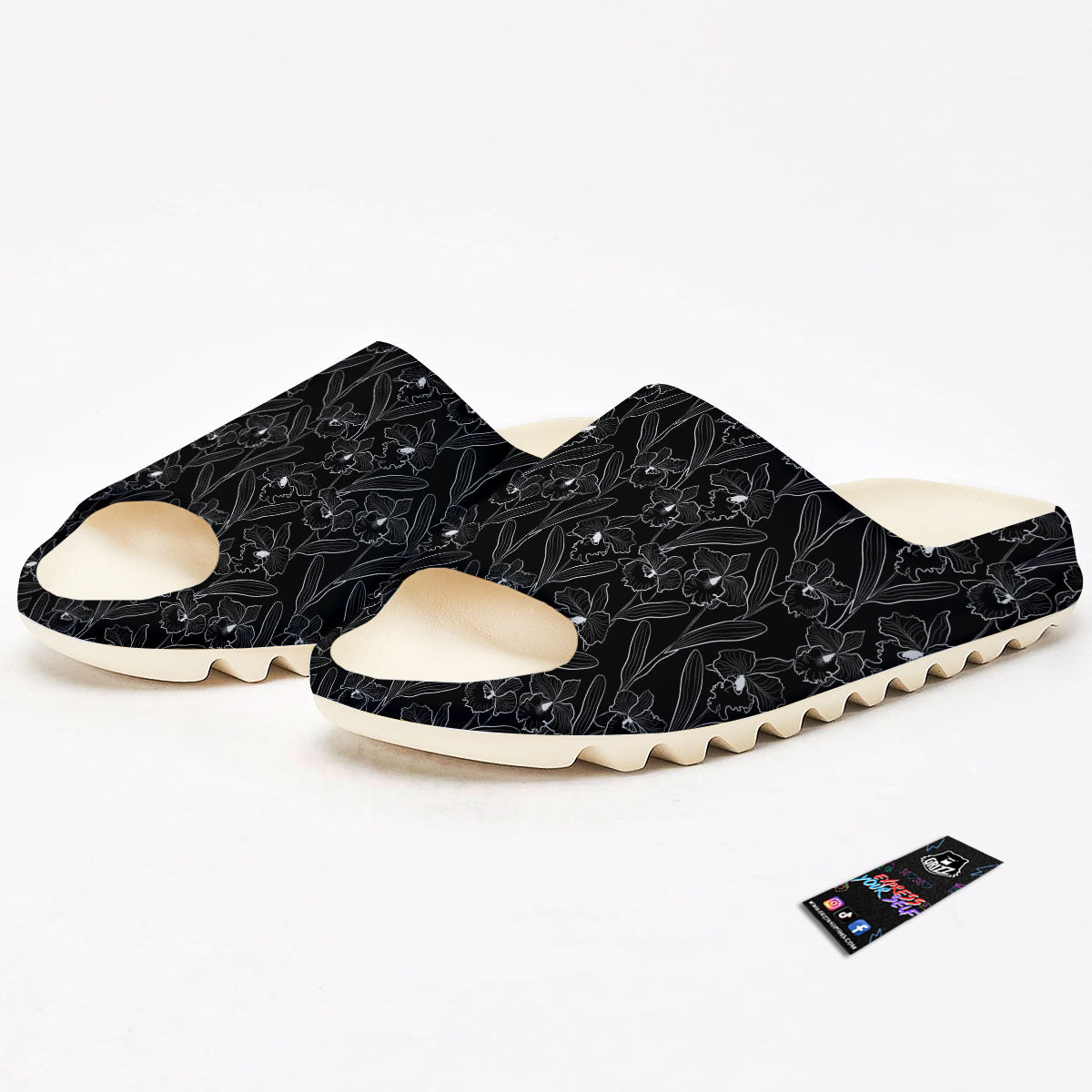 Flower Black Cattleya Print Pattern Sandals-grizzshop