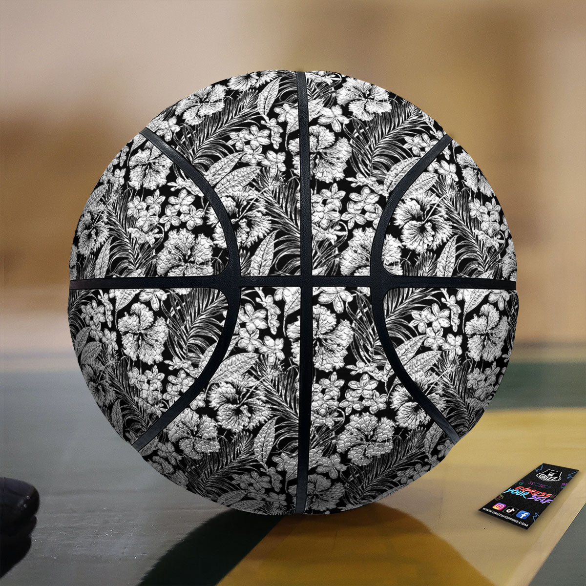 Flower Black Plumeria Print Pattern Basketball