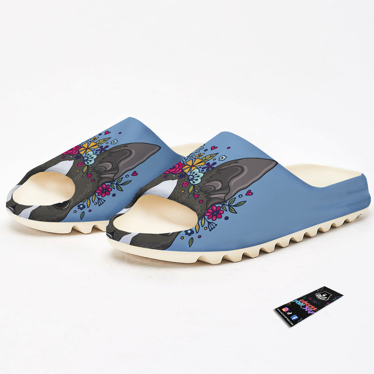 Flower Boston Terrier Cartoon Print Sandals-grizzshop