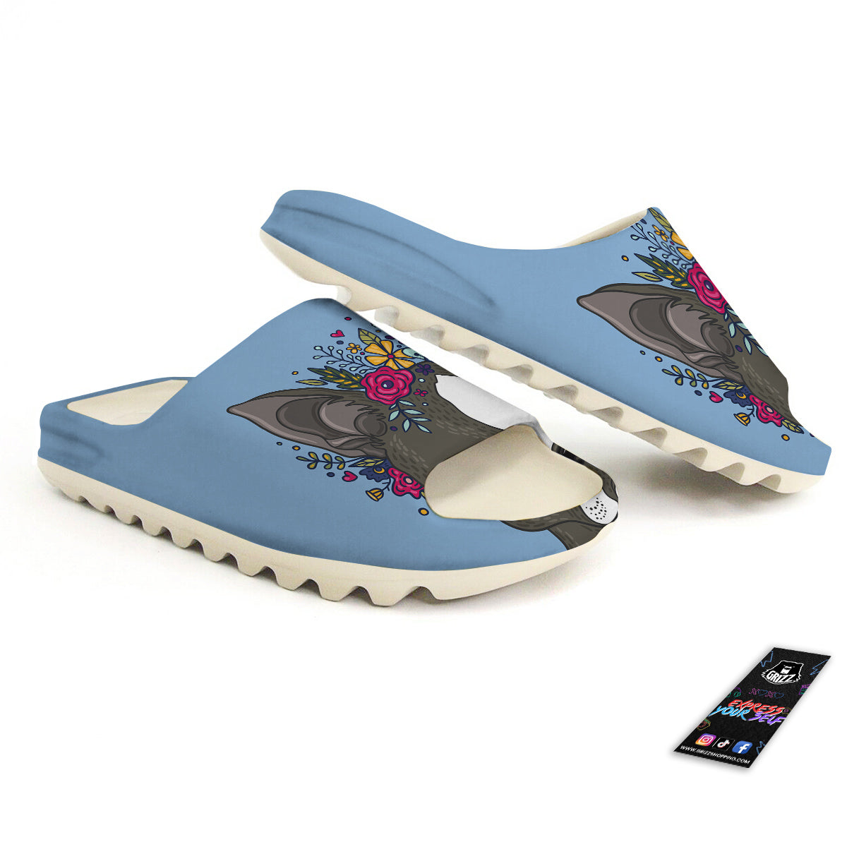 Flower Boston Terrier Cartoon Print Sandals-grizzshop