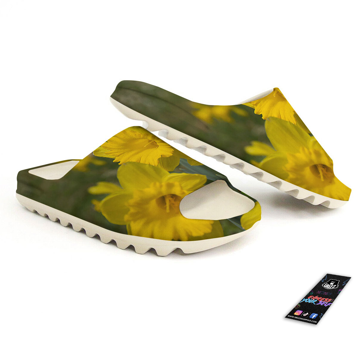 Flower Daffodil Yellow Print Sandals-grizzshop