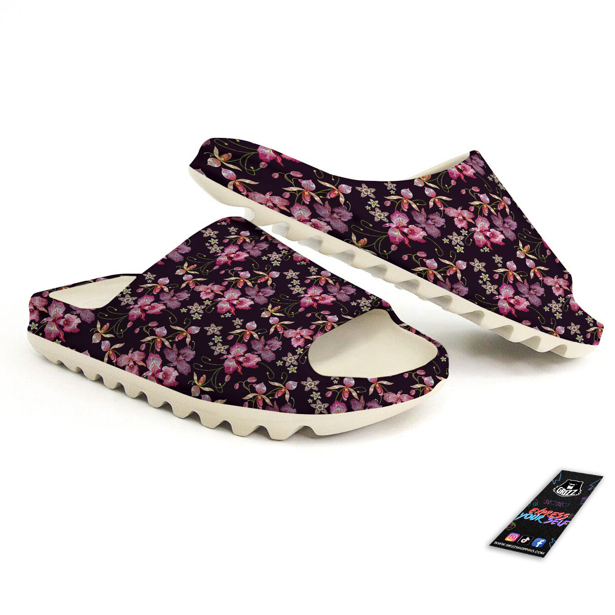 Flower Embroidery Orchid Print Pattern Sandals-grizzshop