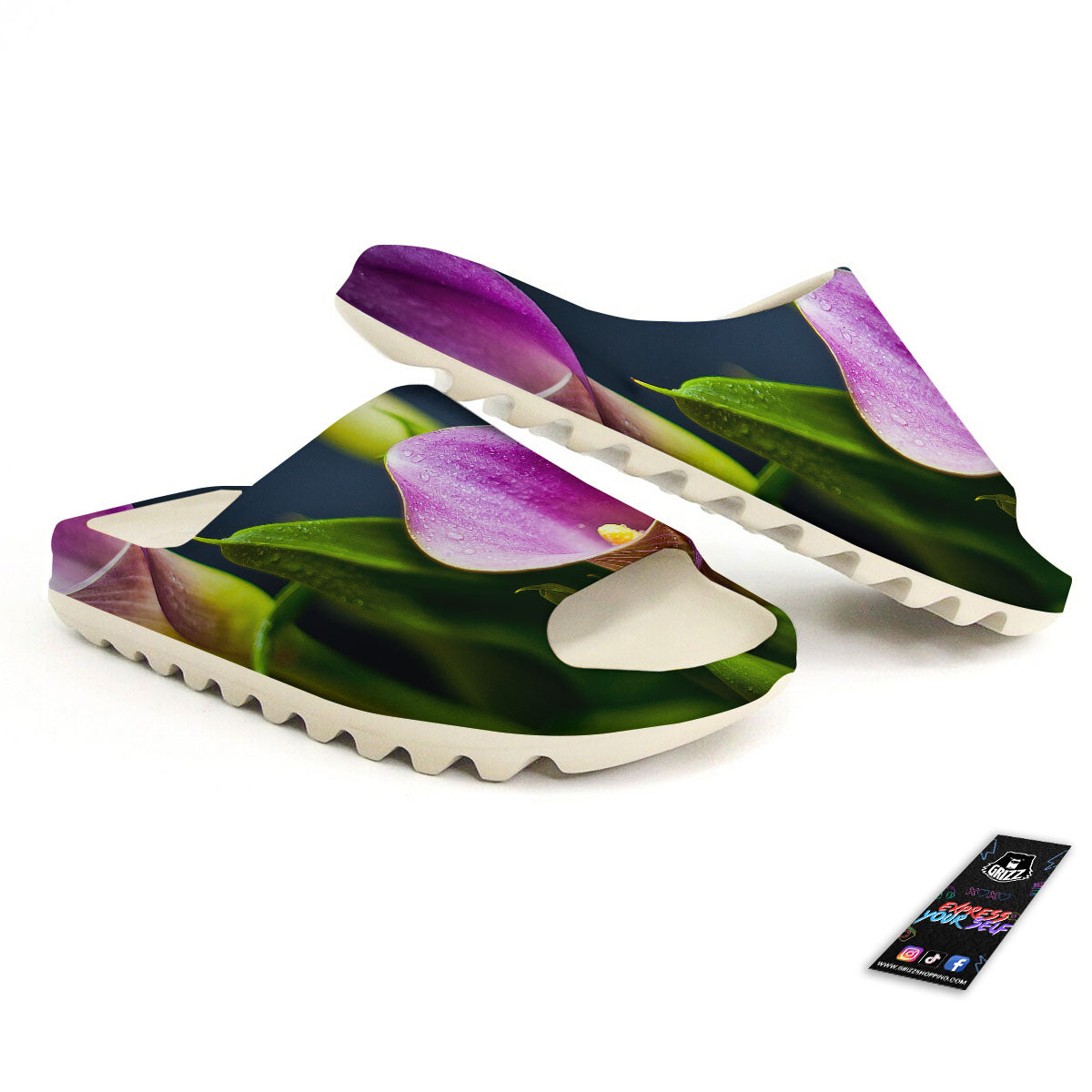 Flower Lily Purple Print Sandals-grizzshop