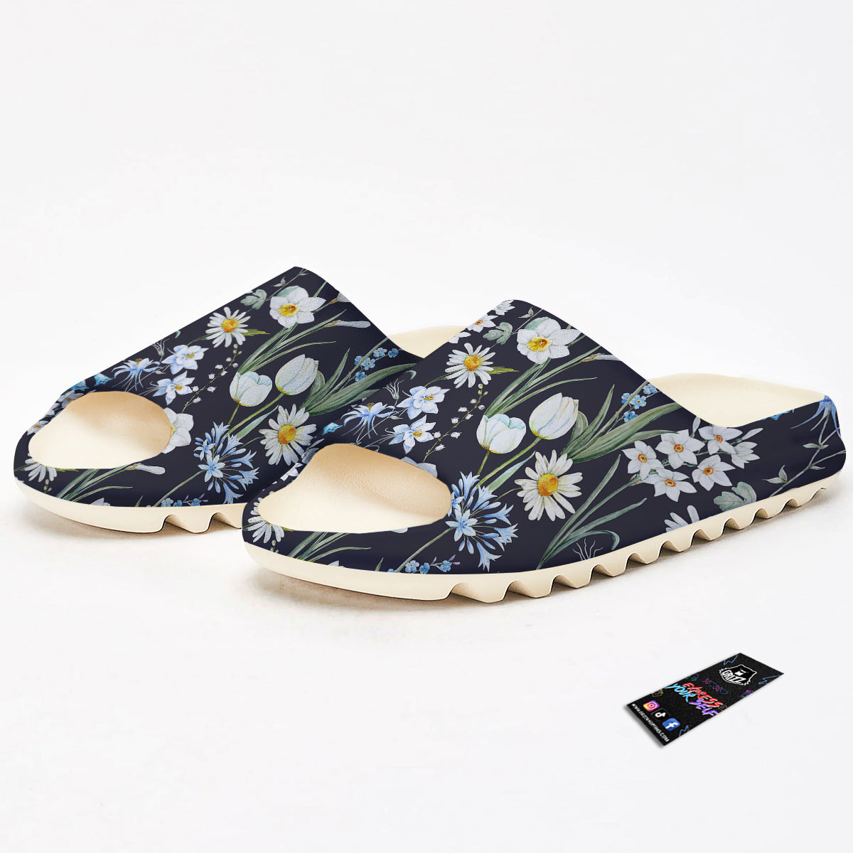 Flower White Daffodil Print Pattern Sandals-grizzshop