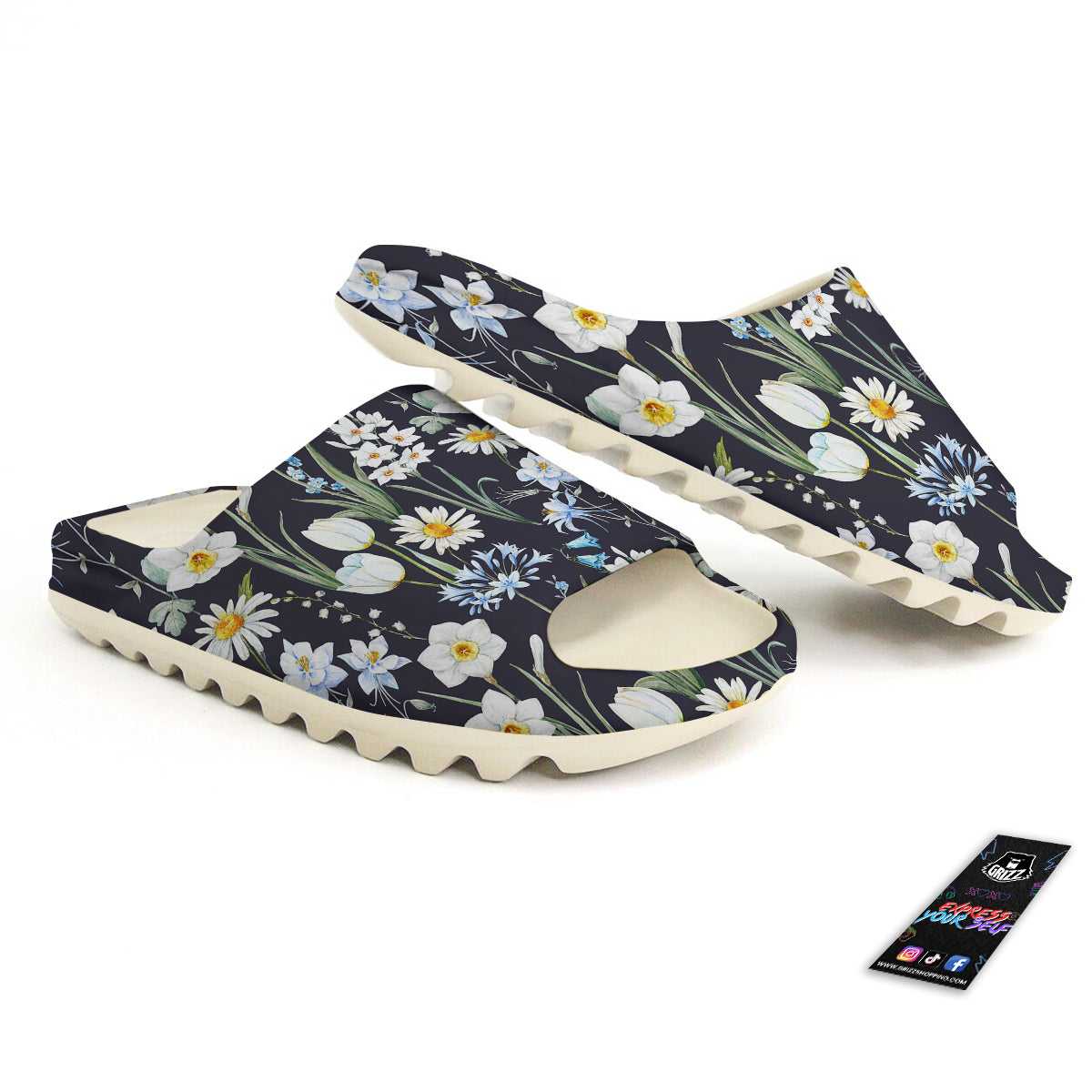 Flower White Daffodil Print Pattern Sandals-grizzshop
