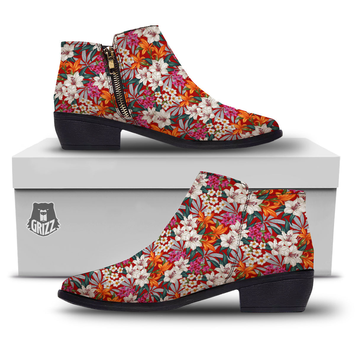 Flowers Aloha Hawaiian Print Pattern Ankle Boots-grizzshop