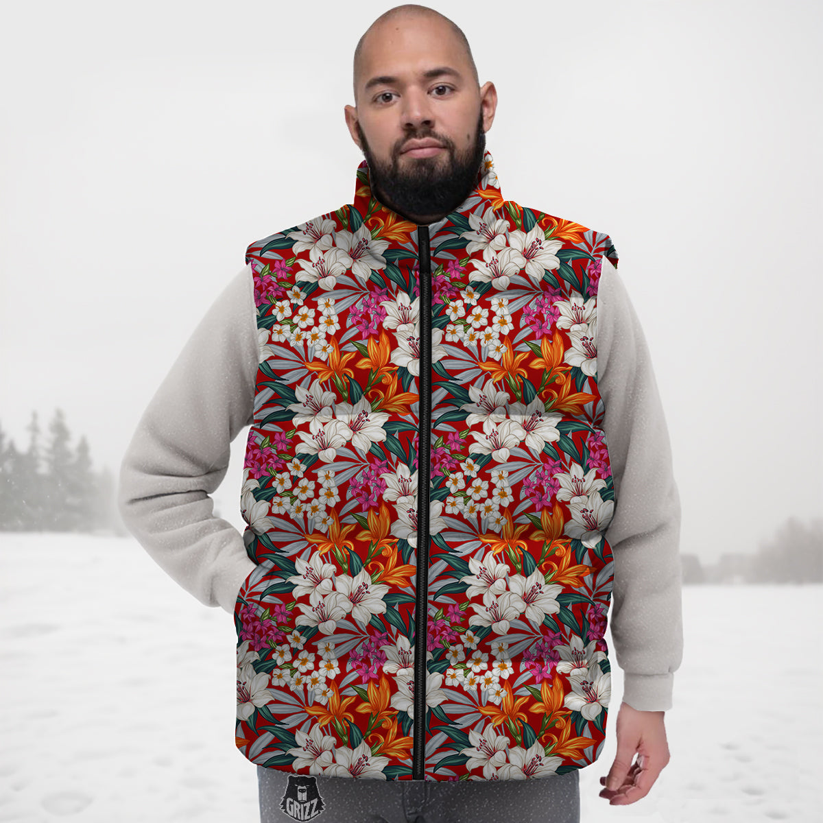 Flowers Aloha Hawaiian Print Pattern Down Vest
