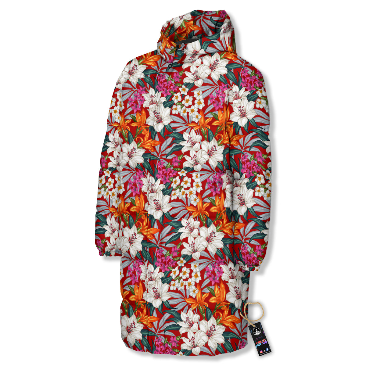 Flowers Aloha Hawaiian Print Pattern Long Down Jacket-grizzshop