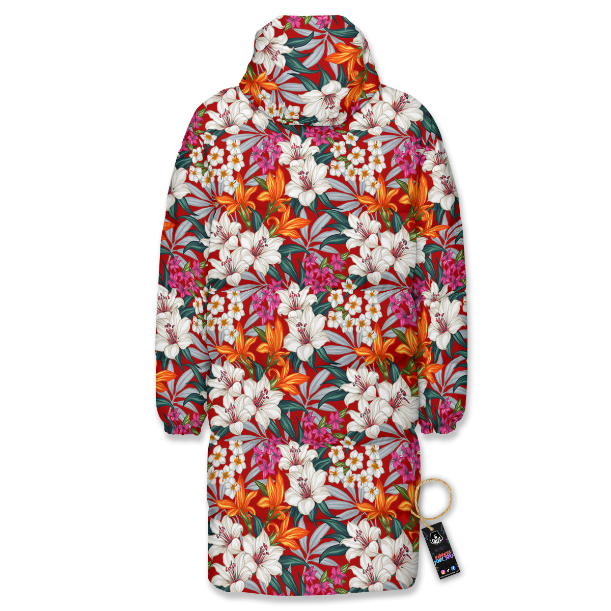Flowers Aloha Hawaiian Print Pattern Long Down Jacket-grizzshop
