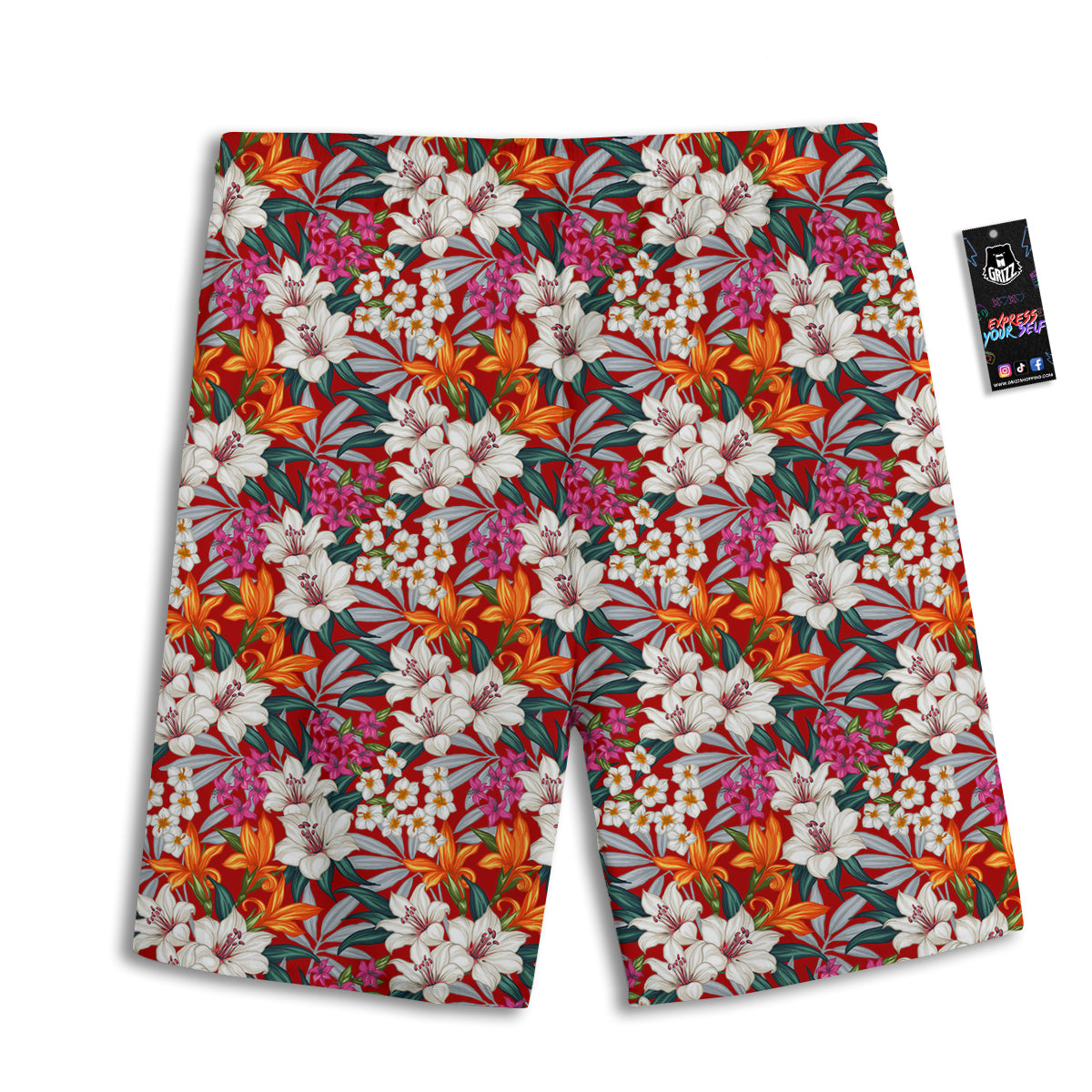 Flowers Aloha Hawaiian Print Pattern Men's Athletic Shorts