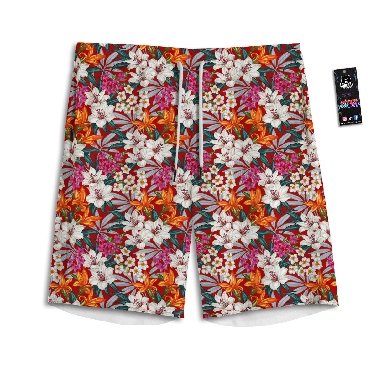 Flowers Aloha Hawaiian Print Pattern Men's Athletic Shorts