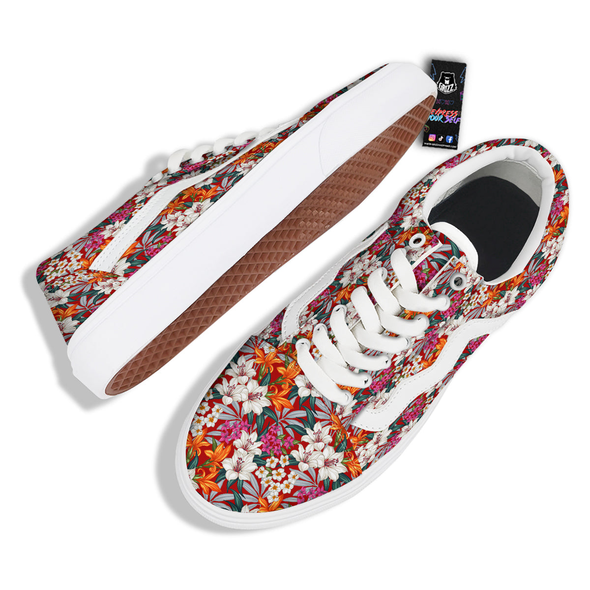 Flowers Aloha Hawaiian Print Pattern Skate Shoes-grizzshop