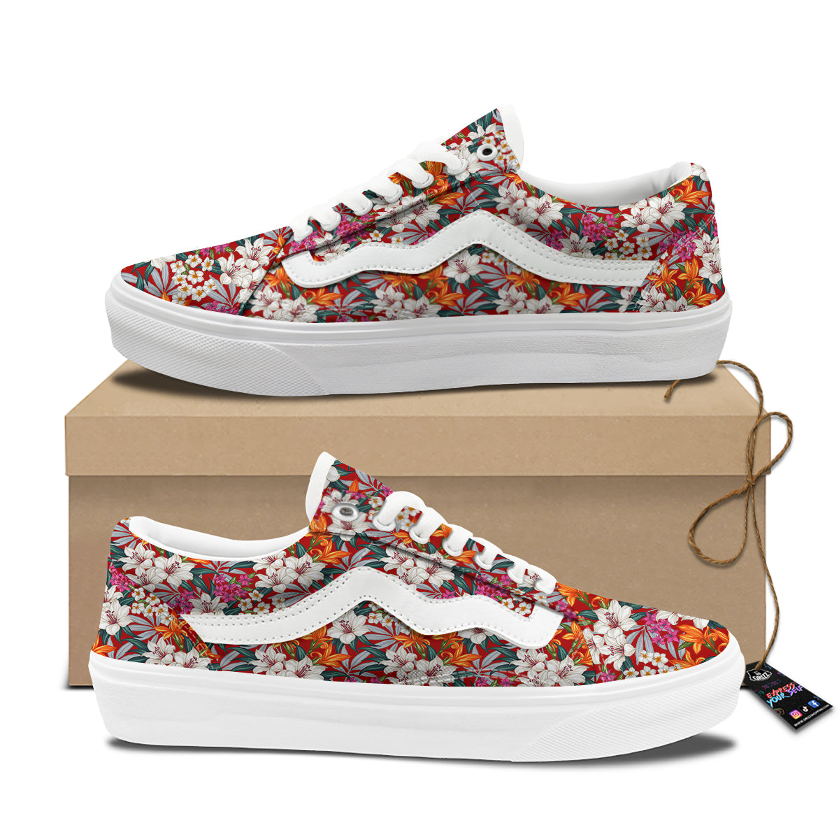 Flowers Aloha Hawaiian Print Pattern Skate Shoes-grizzshop