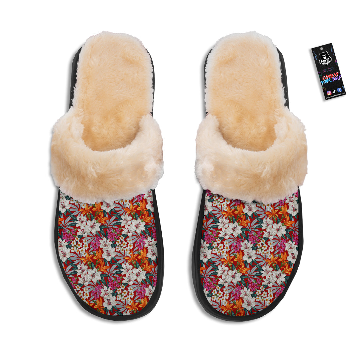 Flowers Aloha Hawaiian Print Pattern Slippers-grizzshop