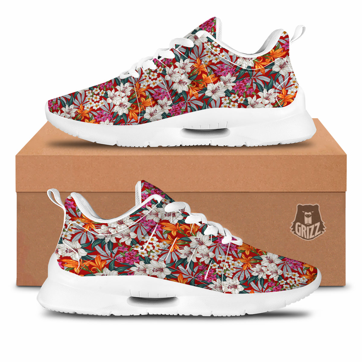 Flowers Aloha Hawaiian Print Pattern Tennis Shoes-grizzshop