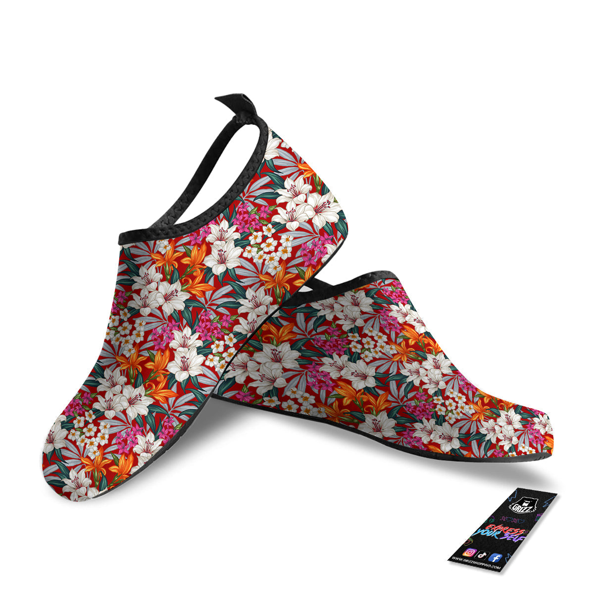 Flowers Aloha Hawaiian Print Pattern Water Shoes-grizzshop