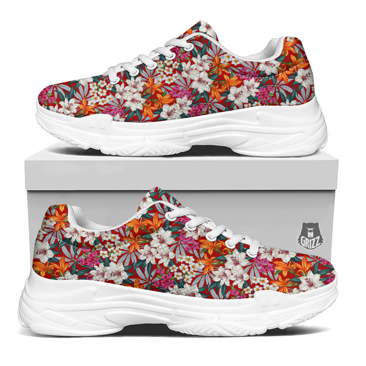 Flowers Aloha Hawaiian Print Pattern White Chunky Shoes-grizzshop