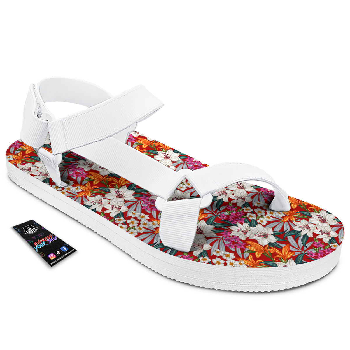 Flowers Aloha Hawaiian Print Pattern White Open Toe Sandals-grizzshop