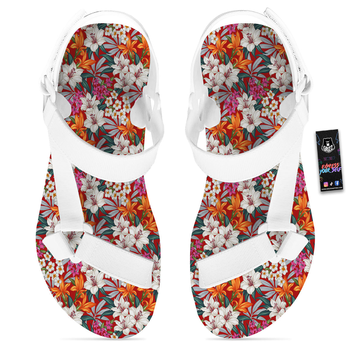 Flowers Aloha Hawaiian Print Pattern White Open Toe Sandals-grizzshop