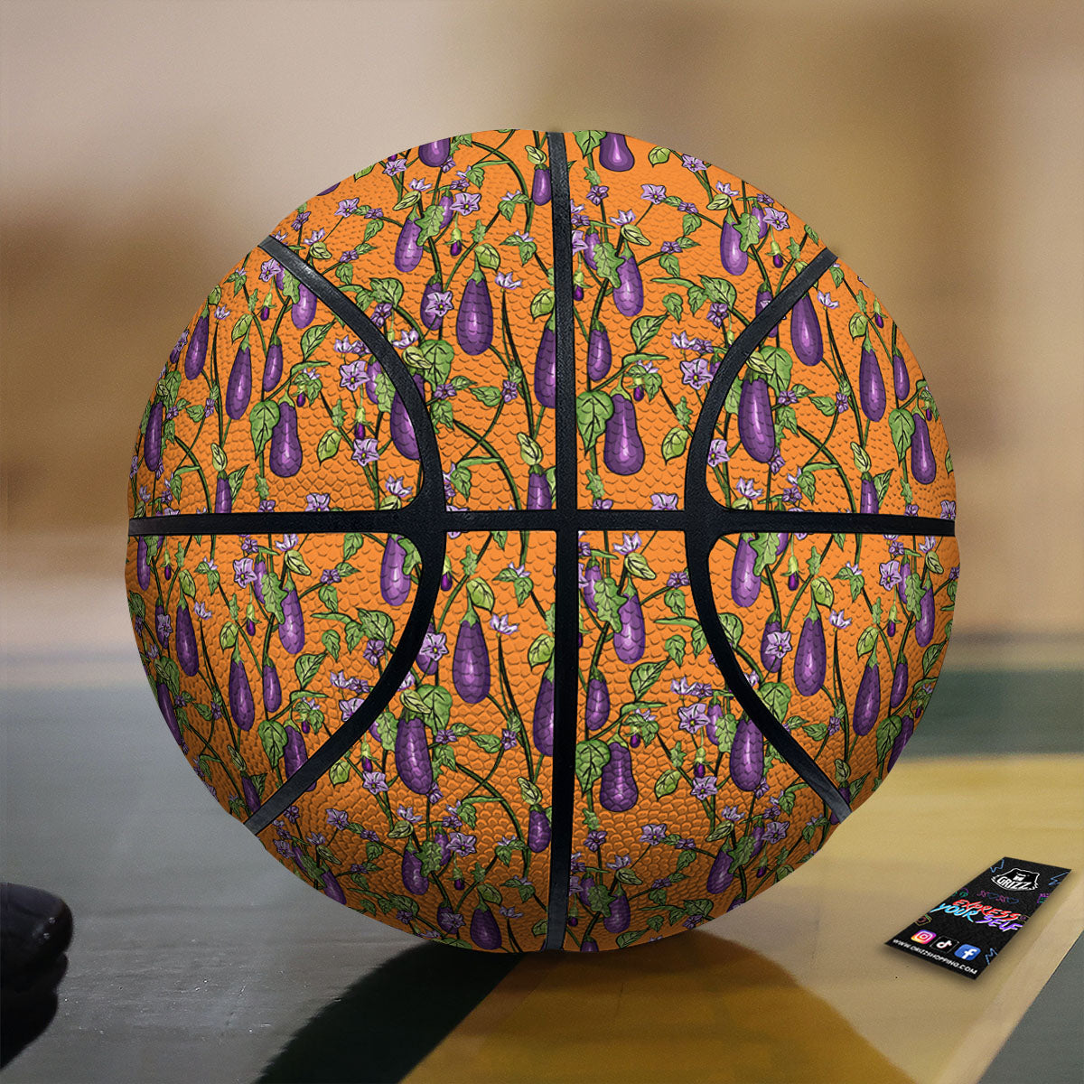 Flowers And Eggplant With Leaves Print Basketball-grizzshop